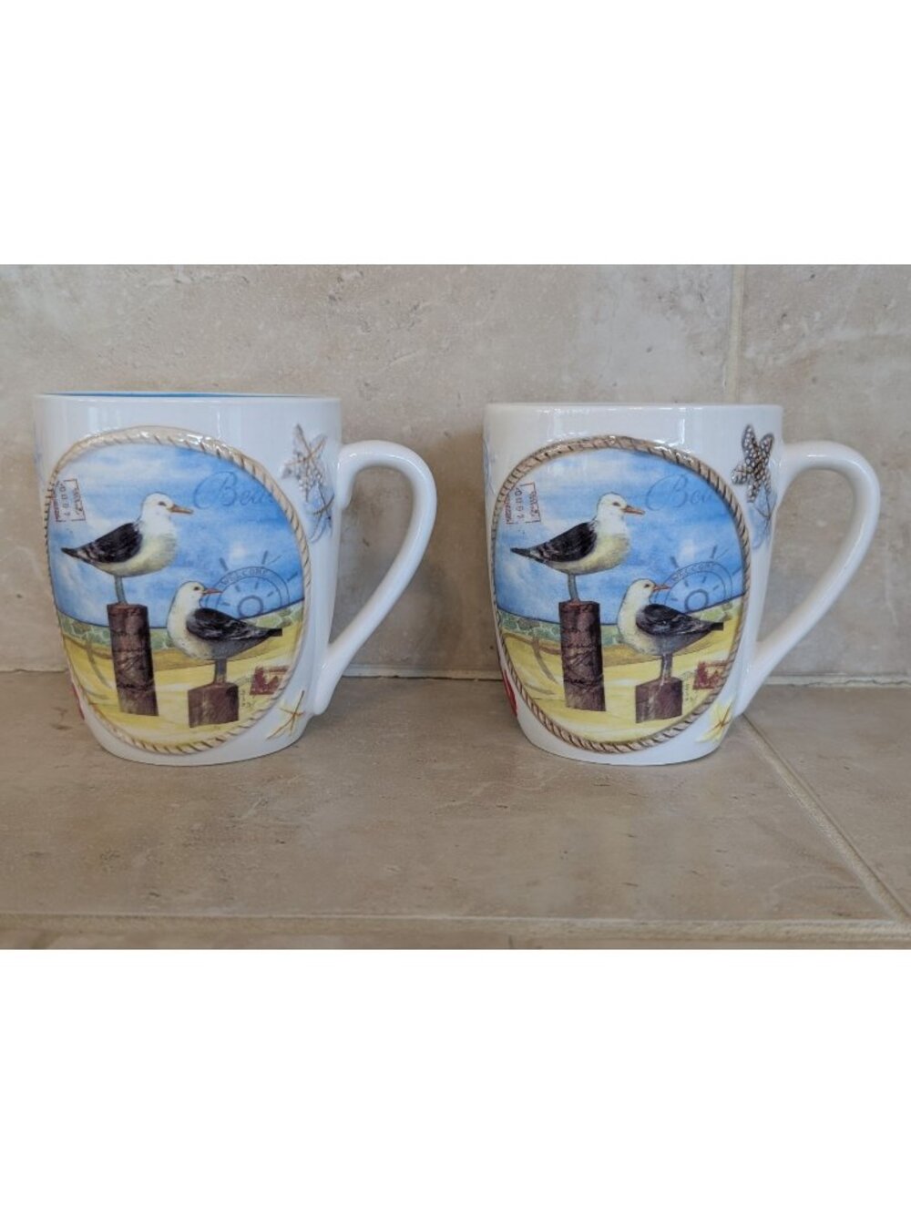 Set of 2 Cape Seashore Coffee Mugs Sturdy Ceramic 18 oz Tea Beach Summer